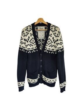 FCUK Cotton Fair Isle Cardigan V-neck Loose Fitting  Front patch pockets Small